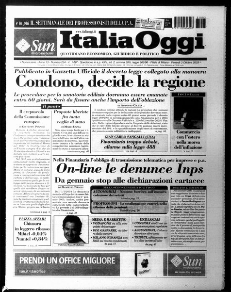 Italia oggi : quotidiano di economia finanza e politica